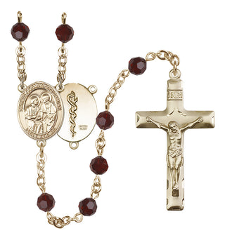 14 Karat Gold-Filled 6mm Austrian Crystal Saints Cosmas & Damian / Doctors Rosary in Garnet