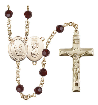 14 Karat Gold-Filled 6mm Austrian Crystal Saint Christopher/Gymnastics Rosary in Garnet