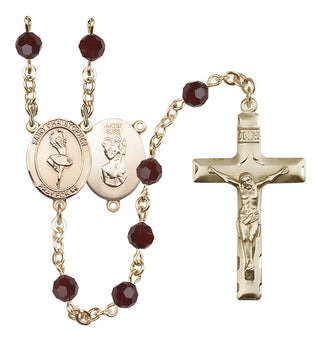 14 Karat Gold-Filled 6mm Austrian Crystal Saint Christopher/Dance Rosary in Garnet