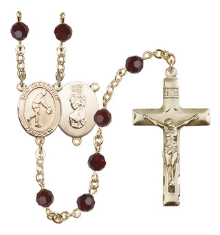 14 Karat Gold-Filled 6mm Austrian Crystal Saint Christopher/Basketball Rosary in Garnet