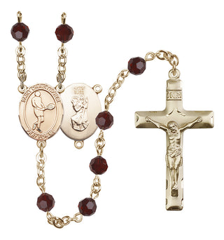 14 Karat Gold-Filled 6mm Austrian Crystal Saint Christopher/Tennis Rosary in Garnet