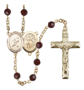 14 Karat Gold-Filled 6mm Austrian Crystal Saint Sebastian/Soccer Rosary in Garnet