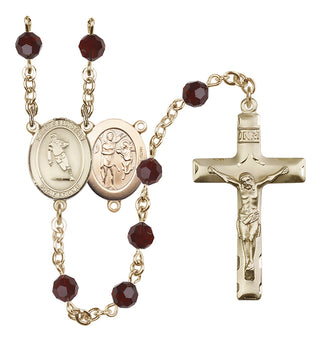 14 Karat Gold-Filled 6mm Austrian Crystal Saint Sebastian / Rugby Rosary in Garnet