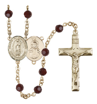 14 Karat Gold-Filled 6mm Austrian Crystal Virgen de Guadalupe Rosary in Garnet