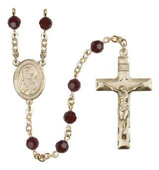 14 Karat Gold-Filled 6mm Austrian Crystal Saint John Chrysostom Rosary in Garnet
