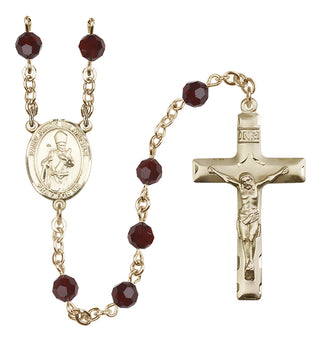 14 Karat Gold-Filled 6mm Austrian Crystal Saint Simon the Apostle Rosary in Garnet