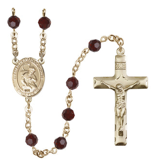 14 Karat Gold-Filled 6mm Austrian Crystal Blessed Herman the Cripple Rosary in Garnet