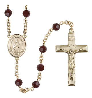 14 Karat Gold-Filled 6mm Austrian Crystal Our Lady Rosa Mystica Rosary in Garnet