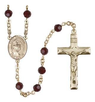 14 Karat Gold-Filled 6mm Austrian Crystal Saint Theodore Stratelates Rosary in Garnet