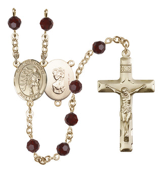 14 Karat Gold-Filled 6mm Austrian Crystal Saint Christopher / Karate Rosary in Garnet