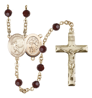 14 Karat Gold-Filled 6mm Austrian Crystal Saint Sebastian / Soccer Rosary in Garnet