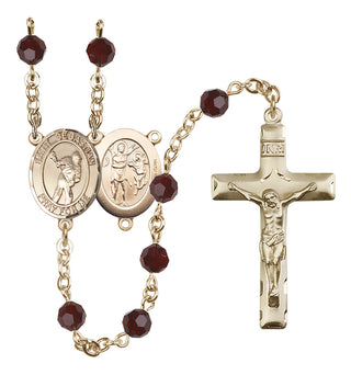 14 Karat Gold-Filled 6mm Austrian Crystal Saint Sebastian/Lacrosse Rosary in Garnet