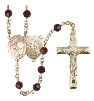 14 Karat Gold-Filled 6mm Austrian Crystal Guardian Angel/Soccer Rosary in Garnet