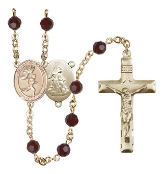 14 Karat Gold-Filled 6mm Austrian Crystal Guardian Angel/Track&Field-Men Rosary in Garnet