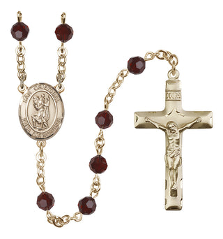 14 Karat Gold 6mm Austrian Crystal San Cristobal Rosary in Garnet