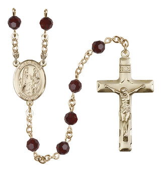 14 Karat Gold 6mm Austrian Crystal Saint Genevieve Rosary in Garnet