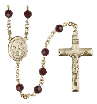 14 Karat Gold 6mm Austrian Crystal Saint James the Greater Rosary in Garnet
