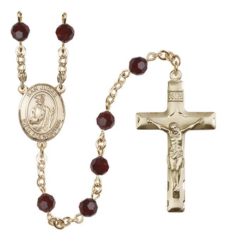 14 Karat Gold 6mm Austrian Crystal San Judas Rosary in Garnet