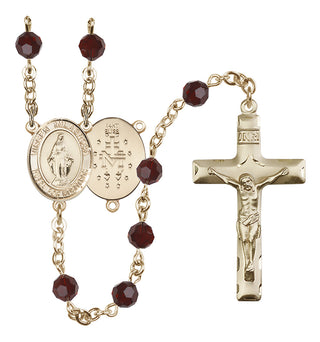 14 Karat Gold 6mm Austrian Crystal Virgen Milagrosa Rosary in Garnet