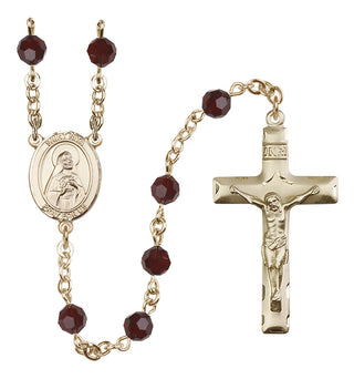 14 Karat Gold 6mm Austrian Crystal Saint Rita of Cascia Rosary in Garnet