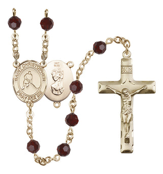 14 Karat Gold 6mm Austrian Crystal Saint Christopher/Ice Hockey Rosary in Garnet