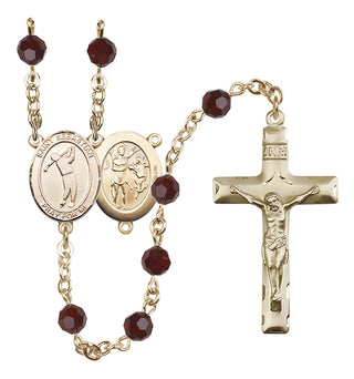 14 Karat Gold 6mm Austrian Crystal Saint Sebastian/Golf Rosary in Garnet