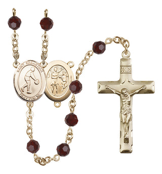 14 Karat Gold 6mm Austrian Crystal Saint Sebastian/Basketball Rosary in Garnet