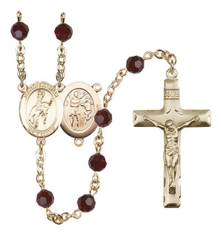 14 Karat Gold 6mm Austrian Crystal Saint Sebastian / Rodeo Rosary in Garnet