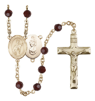 14 Karat Gold 6mm Austrian Crystal Saint Christopher / Rodeo Rosary in Garnet