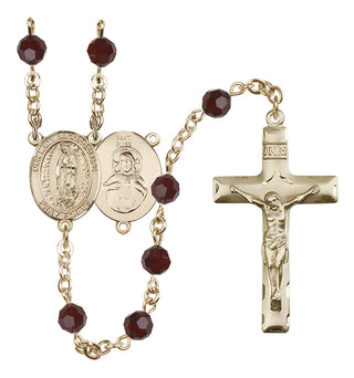 14 Karat Gold 6mm Austrian Crystal Our Lady of Guadalupe Rosary in Garnet