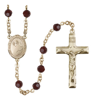 14 Karat Gold 6mm Austrian Crystal Footprints / Cross Rosary in Garnet