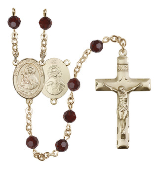 14 Karat Gold 6mm Austrian Crystal Our Lady of Mount Carmel Rosary in Garnet