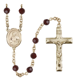 14 Karat Gold 6mm Austrian Crystal Saint Pius X Rosary in Garnet