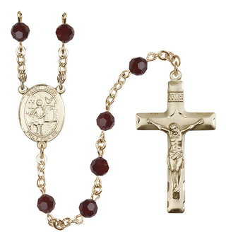 14 Karat Gold 6mm Austrian Crystal Saint Vitus Rosary in Garnet