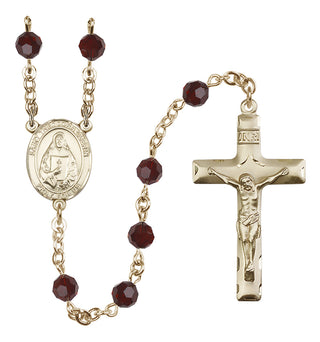 14 Karat Gold 6mm Austrian Crystal Saint Theodora Rosary in Garnet