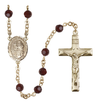 14 Karat Gold 6mm Austrian Crystal Saint Jacob of Nisibis Rosary in Garnet
