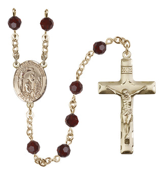 14 Karat Gold 6mm Austrian Crystal Saint Paul the Hermit Rosary in Garnet
