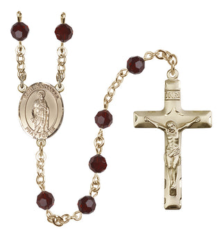 14 Karat Gold 6mm Austrian Crystal Saint Nathanael Rosary in Garnet