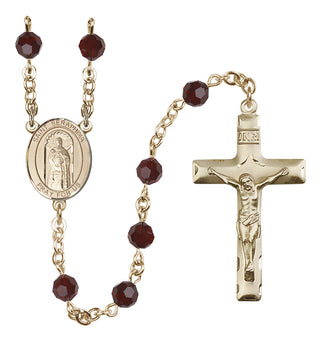 14 Karat Gold 6mm Austrian Crystal Saint Seraphina Rosary in Garnet