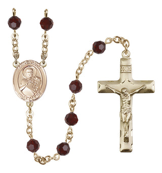 14 Karat Gold 6mm Austrian Crystal Saint Viator of Bergamo Rosary in Garnet