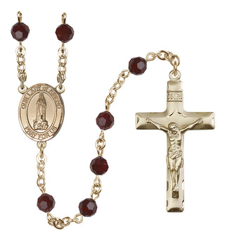 14 Karat Gold 6mm Austrian Crystal Our Lady of Kibeho Rosary in Garnet