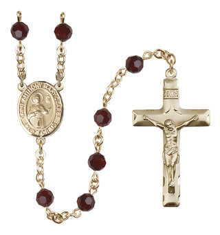 14 Karat Gold 6mm Austrian Crystal Saint Anthony Mary Claret Rosary in Garnet