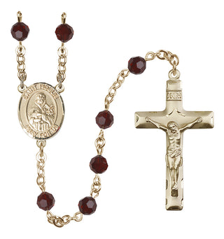 14 Karat Gold 6mm Austrian Crystal Saint Fidelis Rosary in Garnet