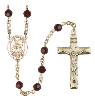 14 Karat Gold 6mm Austrian Crystal Guardian Angel Protector Rosary in Garnet
