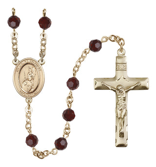 14 Karat Gold 6mm Austrian Crystal Guardian Angel of the World Rosary in Garnet