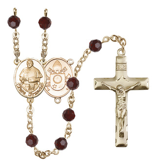14 Karat Gold 6mm Austrian Crystal Pope Francis Rosary in Garnet