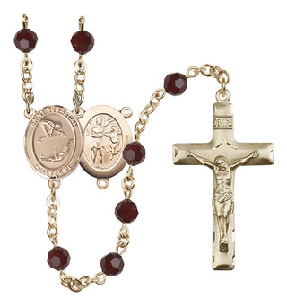 14 Karat Gold 6mm Austrian Crystal Saint Sebastian/Gymnastics Rosary in Garnet