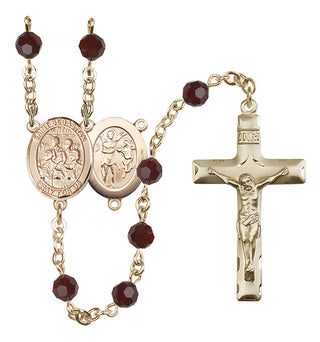 14 Karat Gold 6mm Austrian Crystal Saint Sebastian / Choir Rosary in Garnet