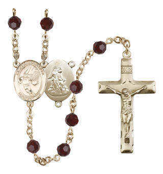 14 Karat Gold 6mm Austrian Crystal Guardian Angel/Basketball Rosary in Garnet