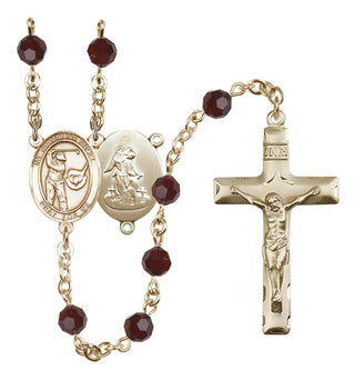 14 Karat Gold 6mm Austrian Crystal Guardian Angel/Golf Rosary in Garnet